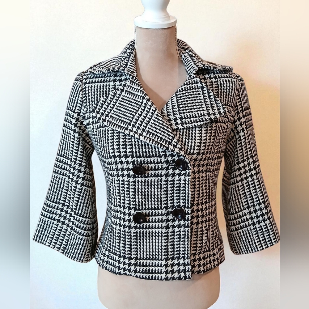 Focus 2000 Black and White Houndstooth Double-Breasted Blazer